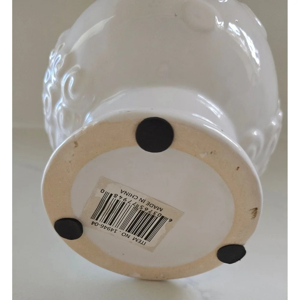 White Ceramic Face Planter Whimsical Embossed Head Vase Glossy 14946-04